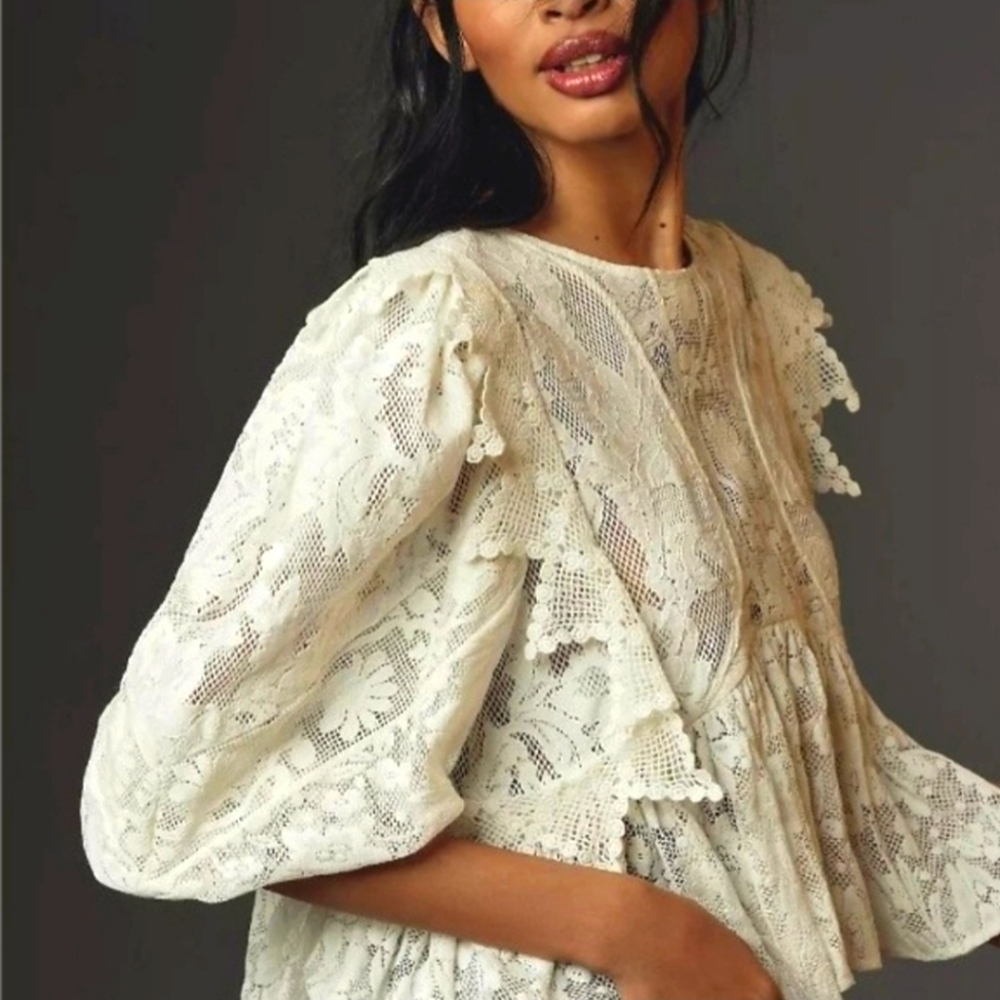 ANTHROPOLOGIE x Forever That Girl Ivory Lace Babydoll Boho Blouse NWT Small - Picture 5 of 14